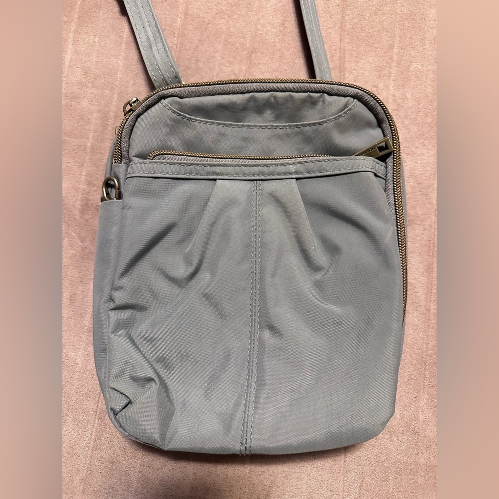 Travelon Anti-Theft Classic Crossbody Bag - Grey with Orange Lining